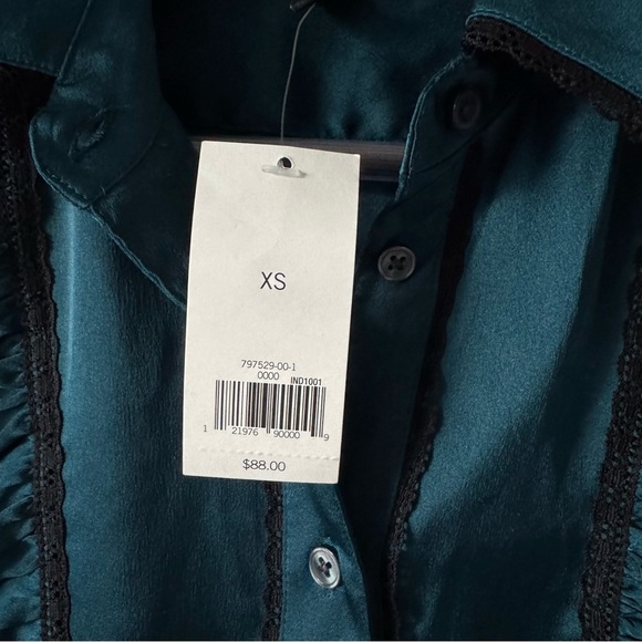 BANANA REPUBLIC RUFFLED DILLON BUTTON UP BLOUSE SIZE XS TEAL - Picture 7 of 8
